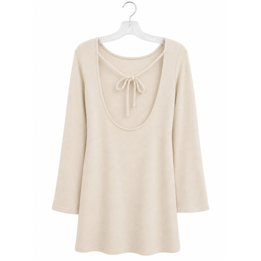 H&M Beige Open-Back Long Sleeve Mini Dress - Picture 3 of 6